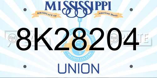 8K28204 Mississippi License Plate