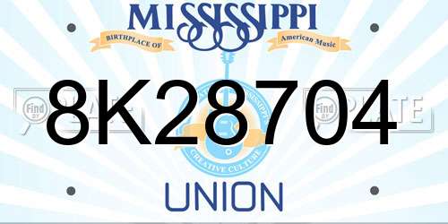 8K28704 Mississippi License Plate