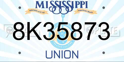 8K35873 Mississippi License Plate