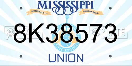 8K38573 Mississippi License Plate