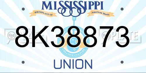 8K38873 Mississippi License Plate