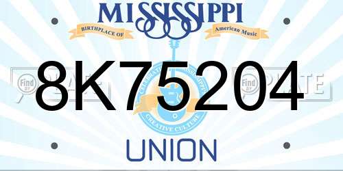 8K75204 Mississippi License Plate