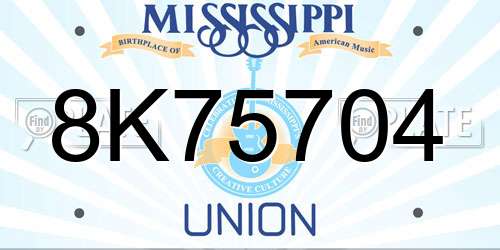 8K75704 Mississippi License Plate