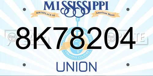 8K78204 Mississippi License Plate