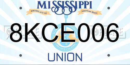 8KCE006 Mississippi License Plate
