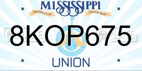 8KOP675 Mississippi License Plate