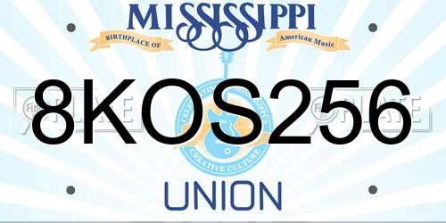 8KOS256 Mississippi License Plate