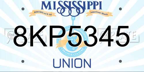 8KP5345 Mississippi License Plate