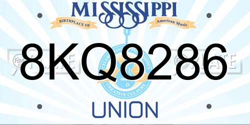 8KQ8286 Mississippi License Plate