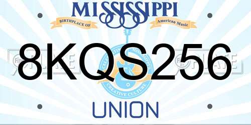 8KQS256 Mississippi License Plate