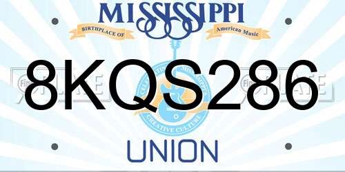8KQS286 Mississippi License Plate