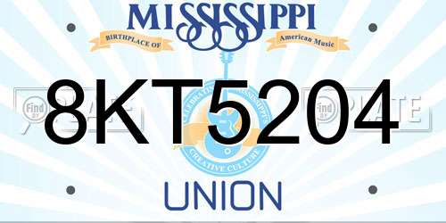 8KT5204 Mississippi License Plate