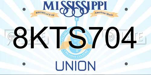8KTS704 Mississippi License Plate