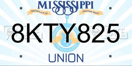 8KTY825 Mississippi License Plate