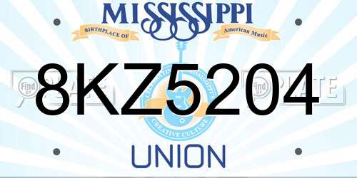 8KZ5204 Mississippi License Plate