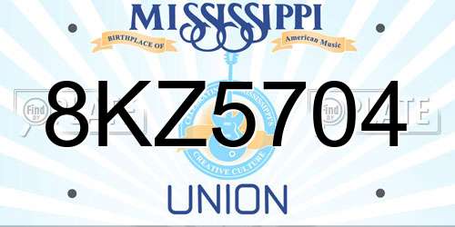 8KZ5704 Mississippi License Plate