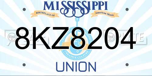 8KZ8204 Mississippi License Plate