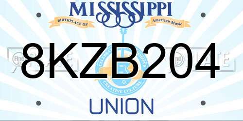 8KZB204 Mississippi License Plate