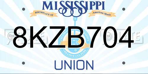 8KZB704 Mississippi License Plate