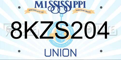 8KZS204 Mississippi License Plate