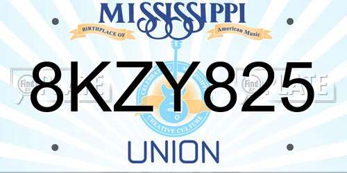 8KZY825 Mississippi License Plate