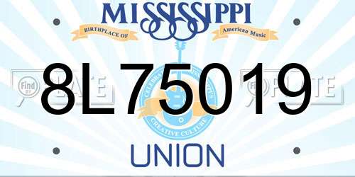 8L75019 Mississippi License Plate