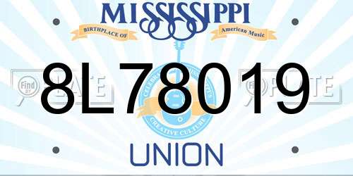 8L78019 Mississippi License Plate