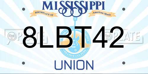 8LBT42 Mississippi License Plate