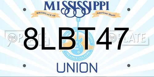 8LBT47 Mississippi License Plate