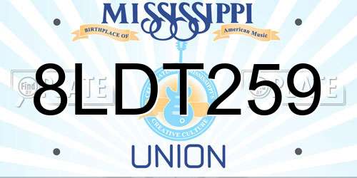 8LDT259 Mississippi License Plate