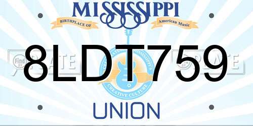 8LDT759 Mississippi License Plate