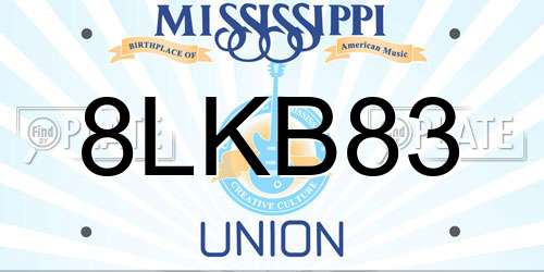 8LKB83 Mississippi License Plate