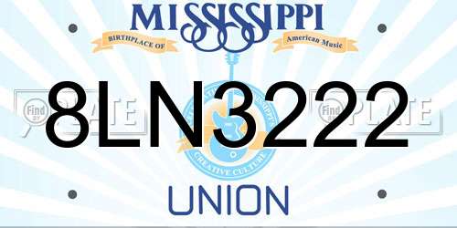 8LN3222 Mississippi License Plate