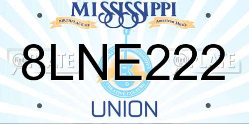 8LNE222 Mississippi License Plate