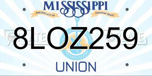 8LOZ259 Mississippi License Plate