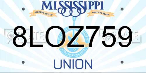 8LOZ759 Mississippi License Plate