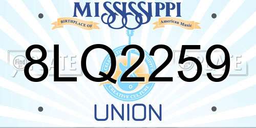 8LQ2259 Mississippi License Plate