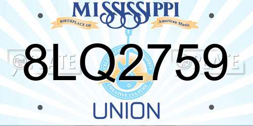 8LQ2759 Mississippi License Plate