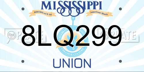 8LQ299 Mississippi License Plate