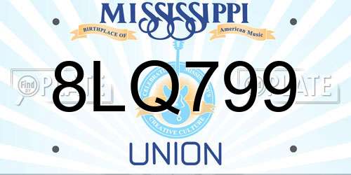 8LQ799 Mississippi License Plate