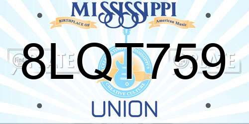 8LQT759 Mississippi License Plate