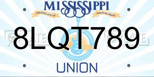 8LQT789 Mississippi License Plate