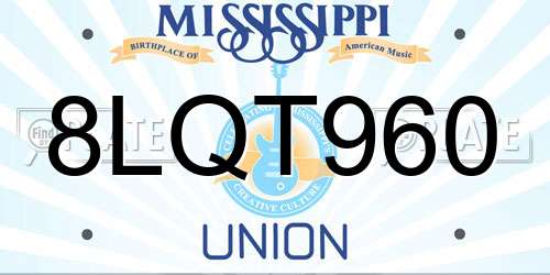 8LQT960 Mississippi License Plate