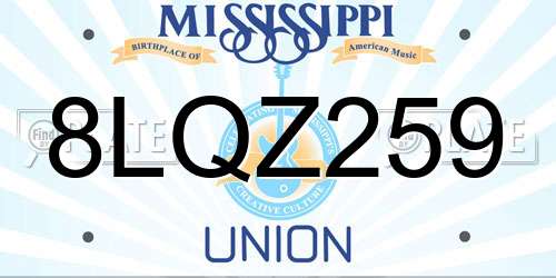 8LQZ259 Mississippi License Plate