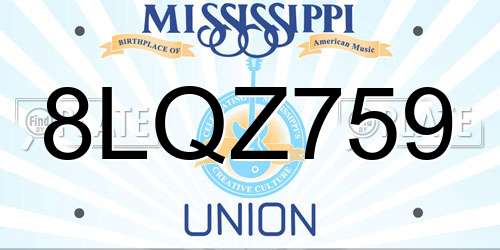 8LQZ759 Mississippi License Plate