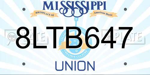 8LTB647 Mississippi License Plate