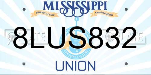 8LUS832 Mississippi License Plate