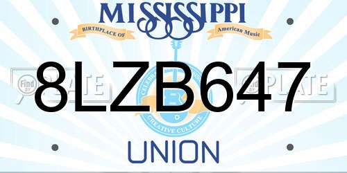 8LZB647 Mississippi License Plate