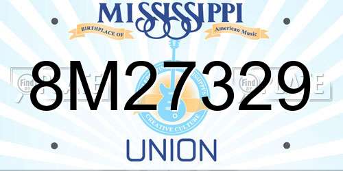 8M27329 Mississippi License Plate
