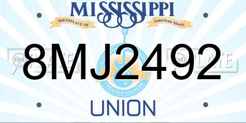 8MJ2492 Mississippi License Plate